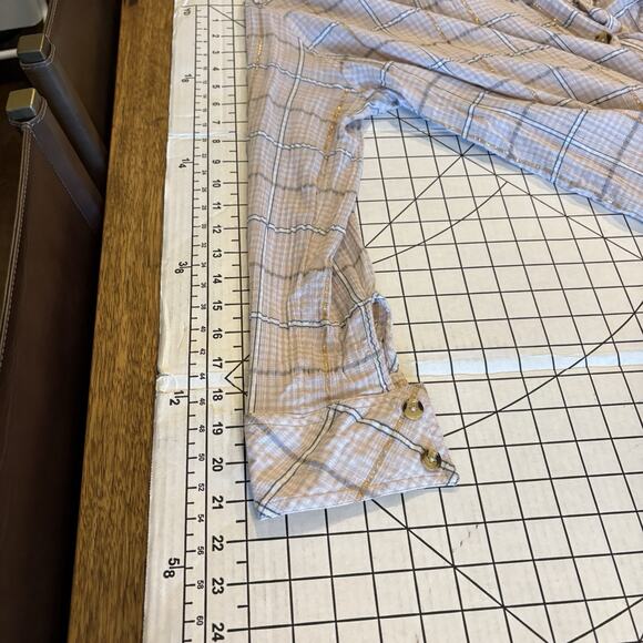 Free People Women’s Plaid Shirt Button Up Break My Stripe Long Sleeve Size Large - Picture 12 of 14